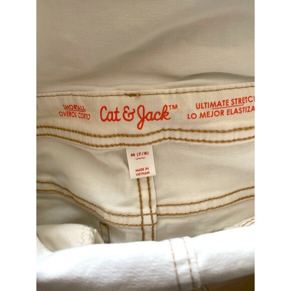 Cat & Jack Girls Fringed Overall Shorts Cream Color Size 7-8 Medium Stretch - Picture 5 of 7